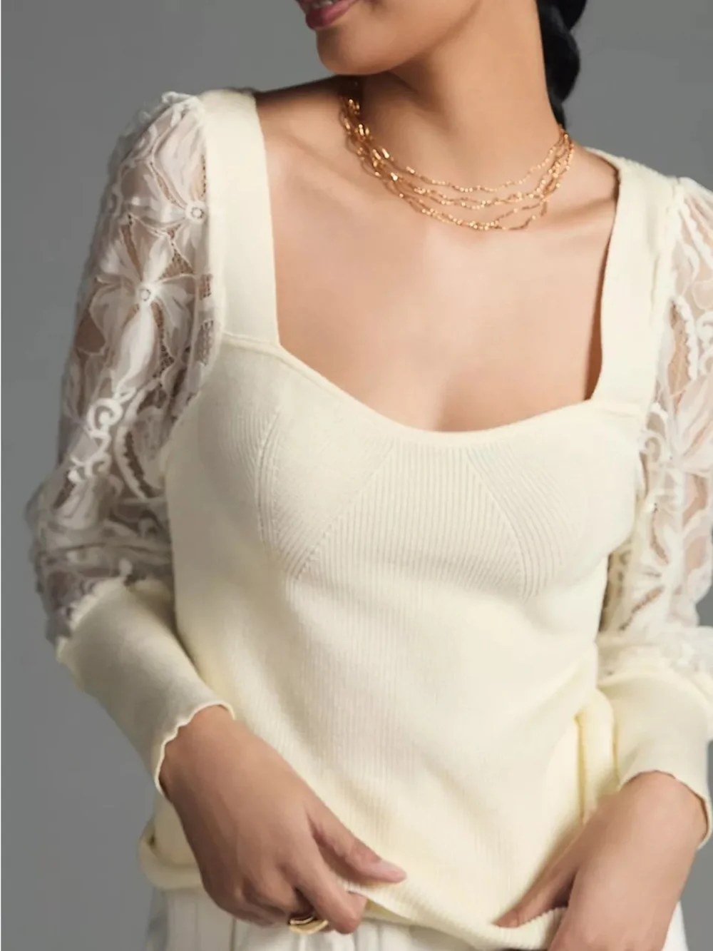 Anthropologie Cream Ribbed Knit Top
